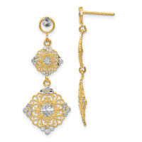 14k Rhodium Diamond-cut Filigree Dangle Earrings-TF392