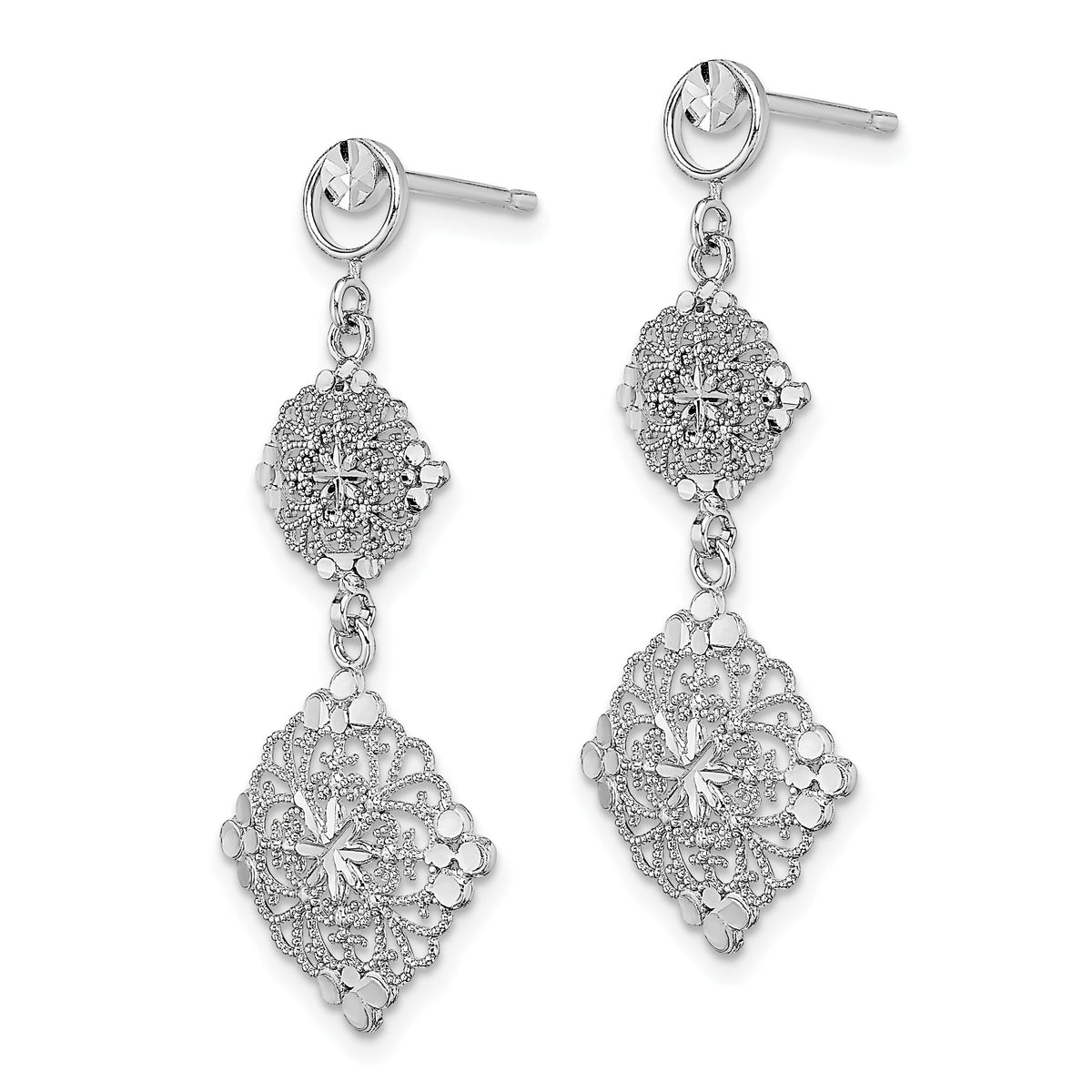 14K White Gold D/C Filigree Medallion Drop Earrings-TF392W