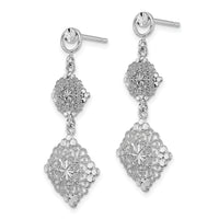 14K White Gold D/C Filigree Medallion Drop Earrings-TF392W