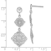 14K White Gold D/C Filigree Medallion Drop Earrings-TF392W