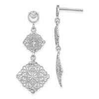 14K White Gold D/C Filigree Medallion Drop Earrings-TF392W