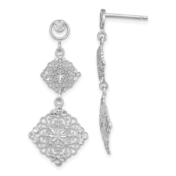 14K White Gold D/C Filigree Medallion Drop Earrings-TF392W