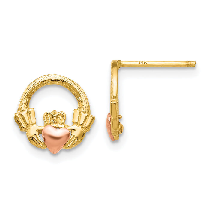 14k Two-tone Claddagh Post Earrings-TF397