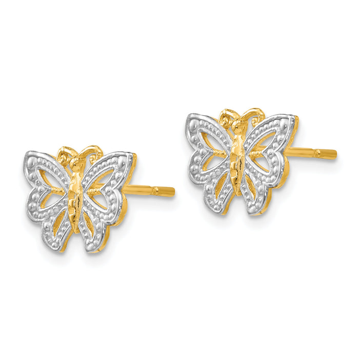 14k w/ White Rhodium Butterfly Post Earrings-TF403