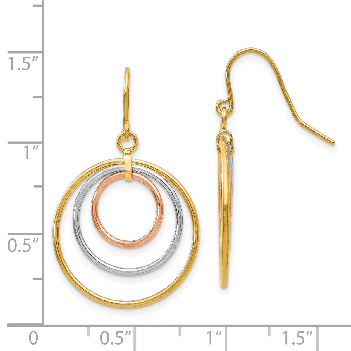 14k Tri-Color Circle Dangle Earrings-TF419