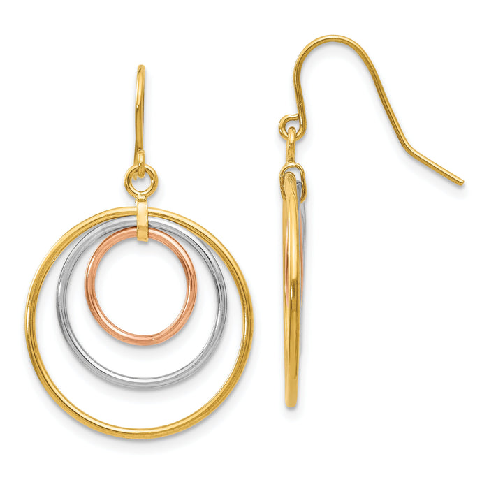 14k Tri-Color Circle Dangle Earrings-TF419