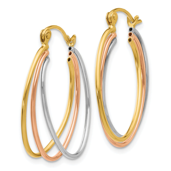 14K Tri Color Hoop Earrings-TF460