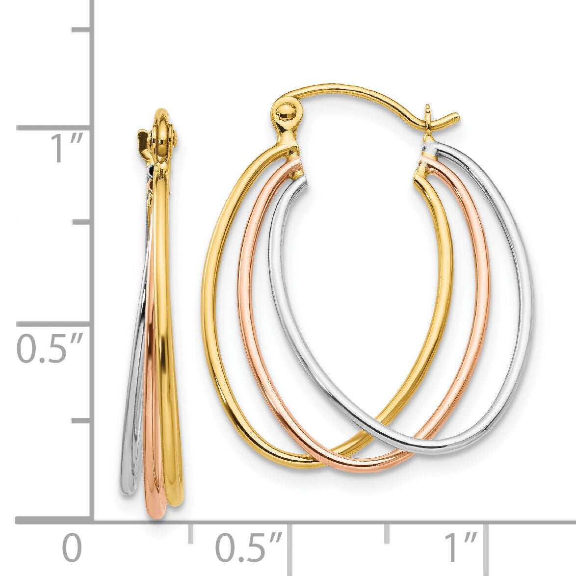 14K Tri Color Hoop Earrings-TF460
