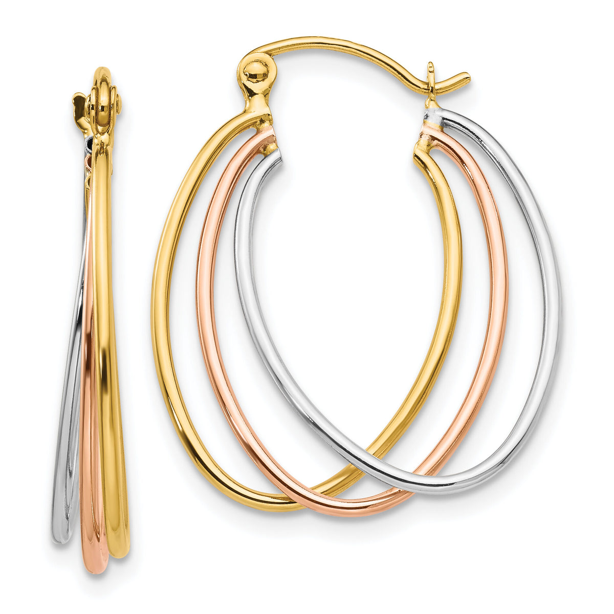 14K Tri Color Hoop Earrings-TF460