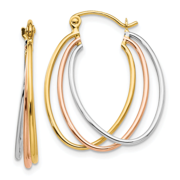 14K Tri Color Hoop Earrings-TF460