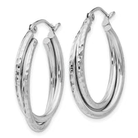 14k White Gold Diamond-cut Polished Oval Hoop Earring-TF472