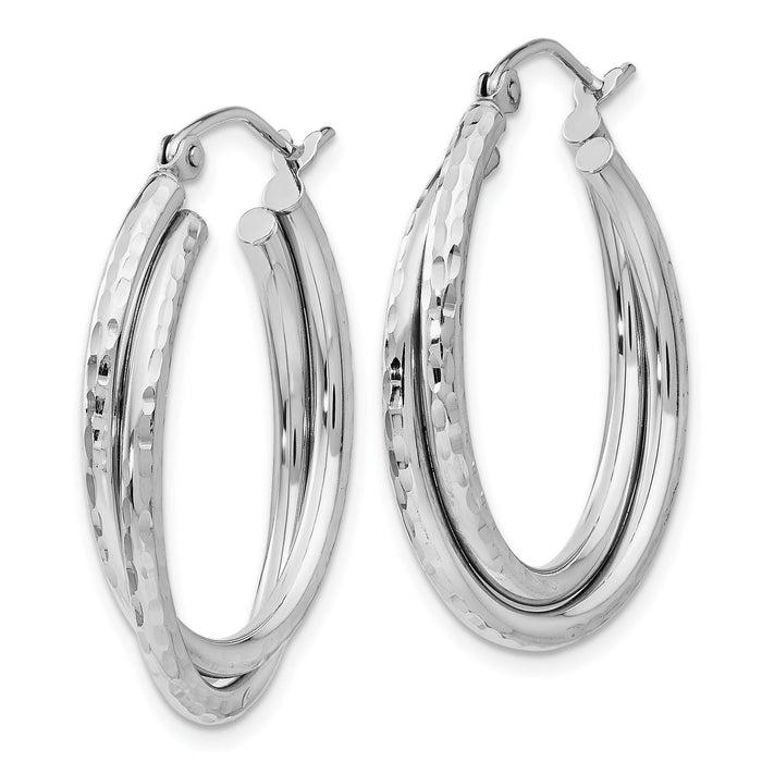 14k White Gold Diamond-cut Polished Oval Hoop Earring-TF472