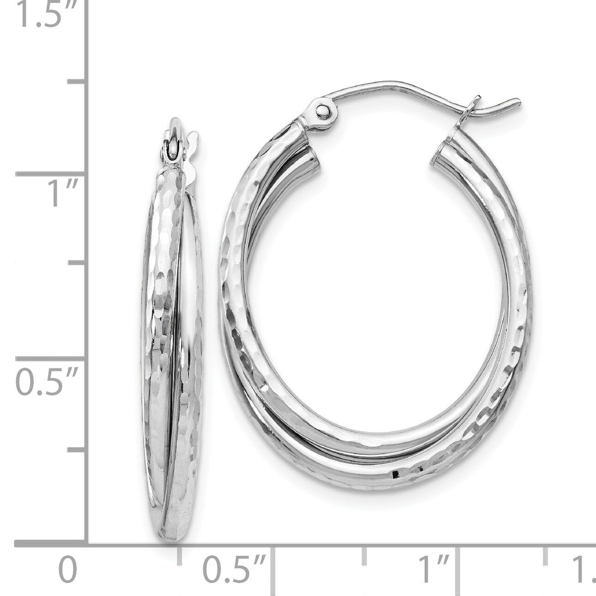 14k White Gold Diamond-cut Polished Oval Hoop Earring-TF472