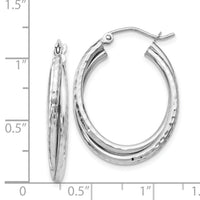 14k White Gold Diamond-cut Polished Oval Hoop Earring-TF472