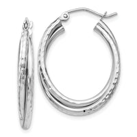 14k White Gold Diamond-cut Polished Oval Hoop Earring-TF472