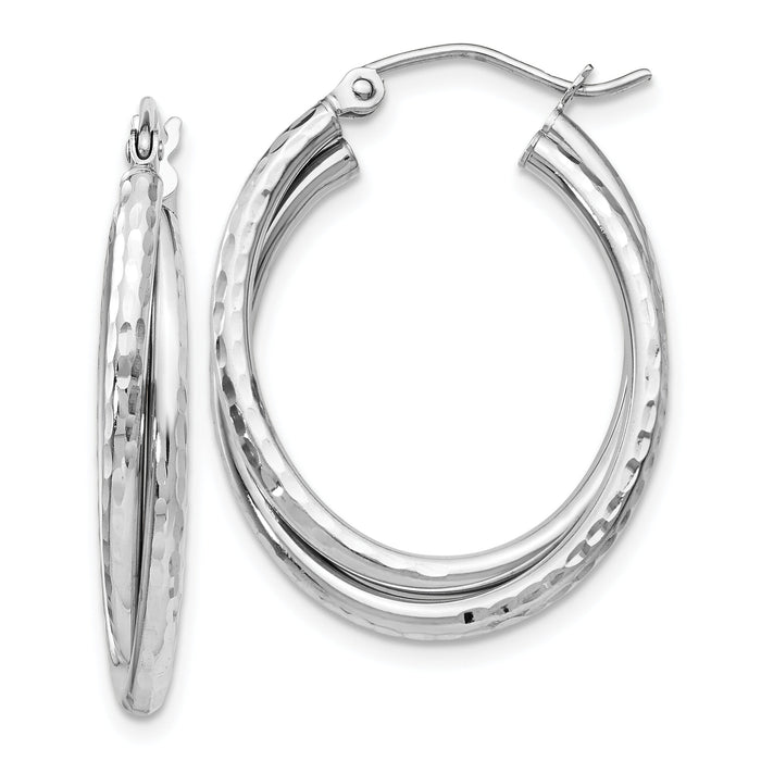 14k White Gold Diamond-cut Polished Oval Hoop Earring-TF472
