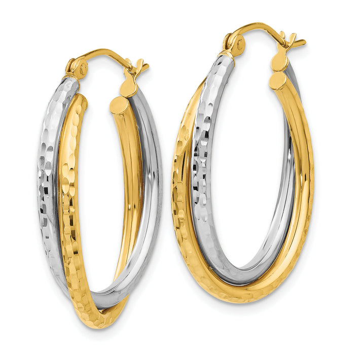 14k Two-tone Diamond-cut Polished Oval Hoop Earring-TF477