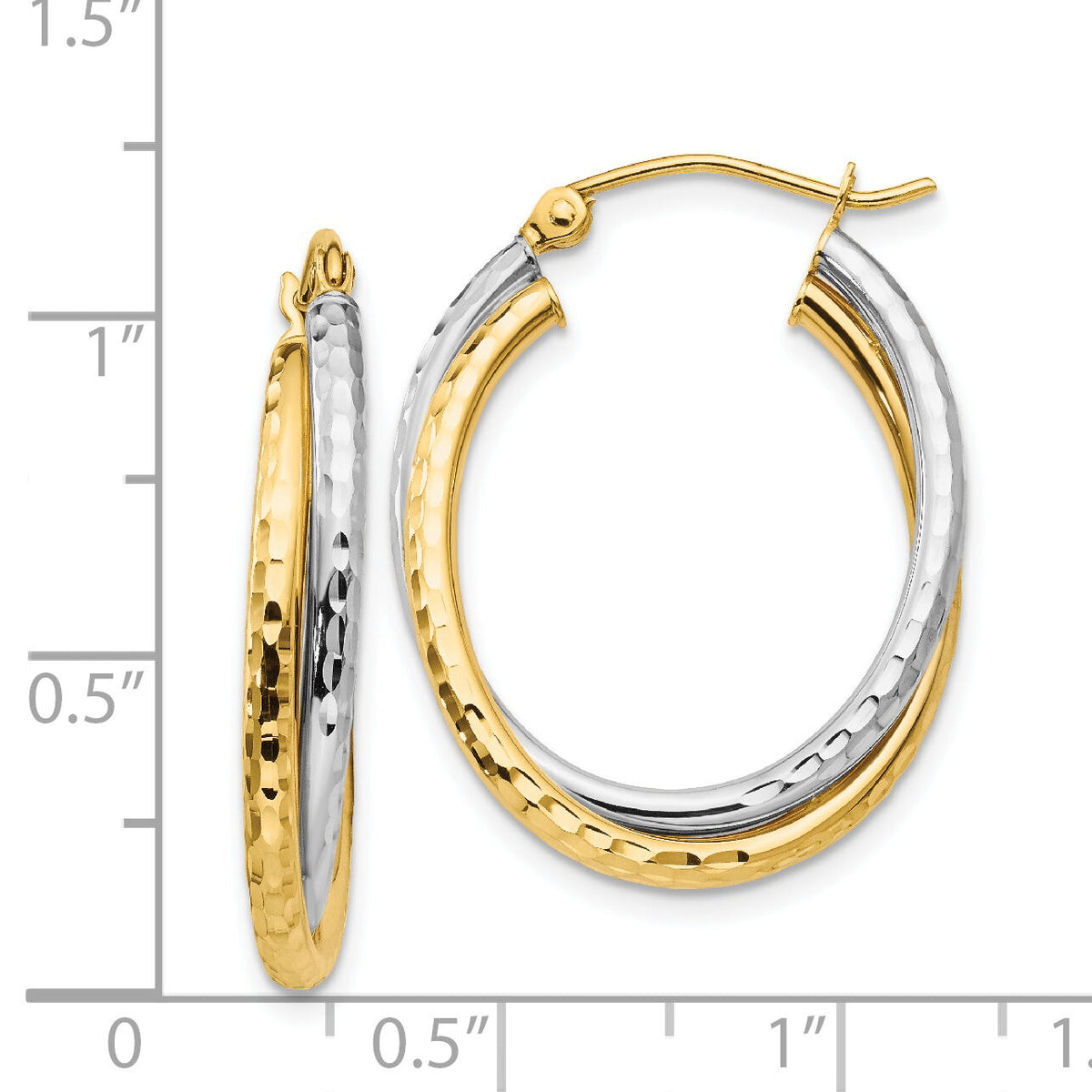 14k Two-tone Diamond-cut Polished Oval Hoop Earring-TF477