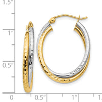 14k Two-tone Diamond-cut Polished Oval Hoop Earring-TF477