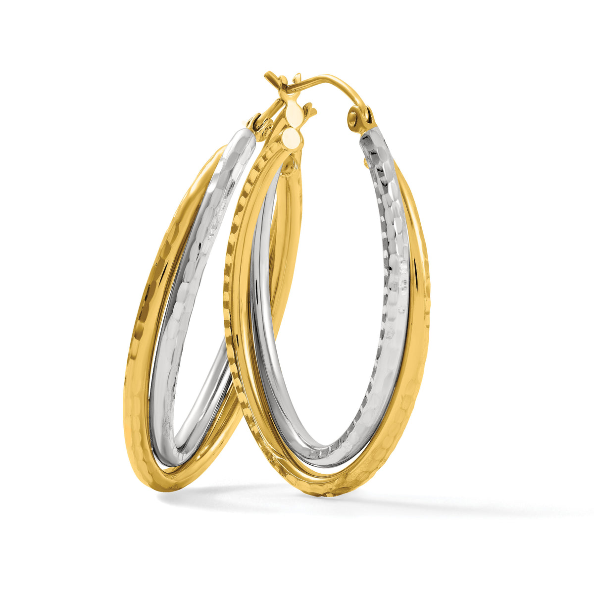 14k Two-tone Diamond-cut Polished Oval Hoop Earring-TF477