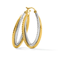 14k Two-tone Diamond-cut Polished Oval Hoop Earring-TF477
