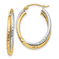 14k Two-tone Diamond-cut Polished Oval Hoop Earring-TF477