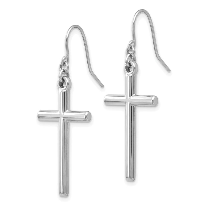 14k White Gold Hollow Cross Dangle Earrings-TF503