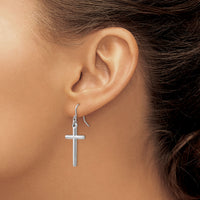 14k White Gold Hollow Cross Dangle Earrings-TF503
