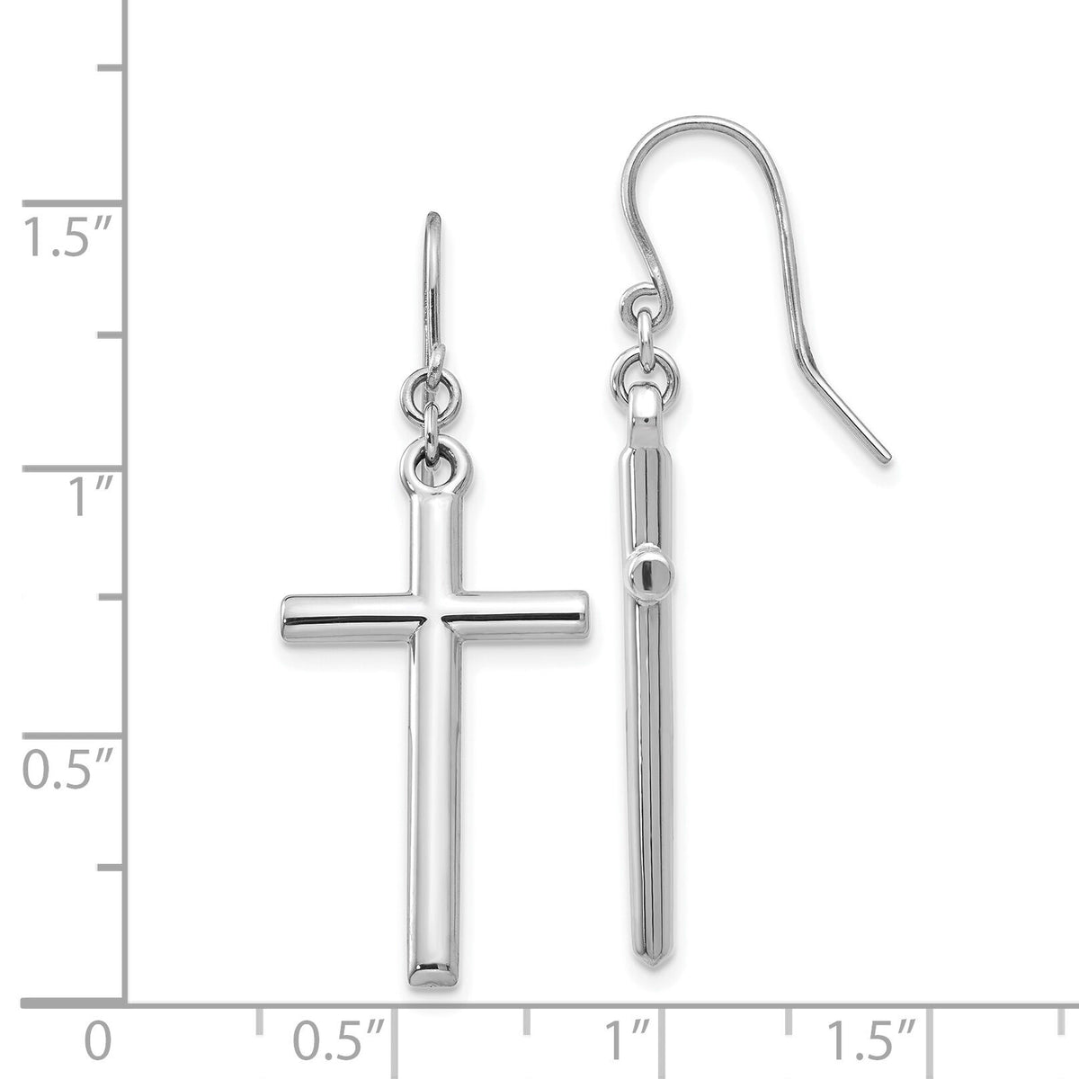 14k White Gold Hollow Cross Dangle Earrings-TF503