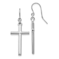14k White Gold Hollow Cross Dangle Earrings-TF503
