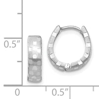 14K White Gold Diamond Cut 4mm Patterned Hinged Hoop Earrings-TF544