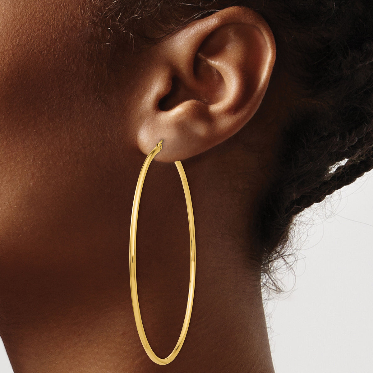 14k Polished 2x70mm Tube Hoop Earrings-TF549