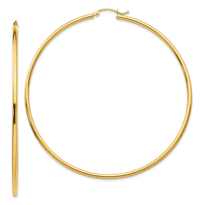 14k Polished 2x70mm Tube Hoop Earrings-TF549