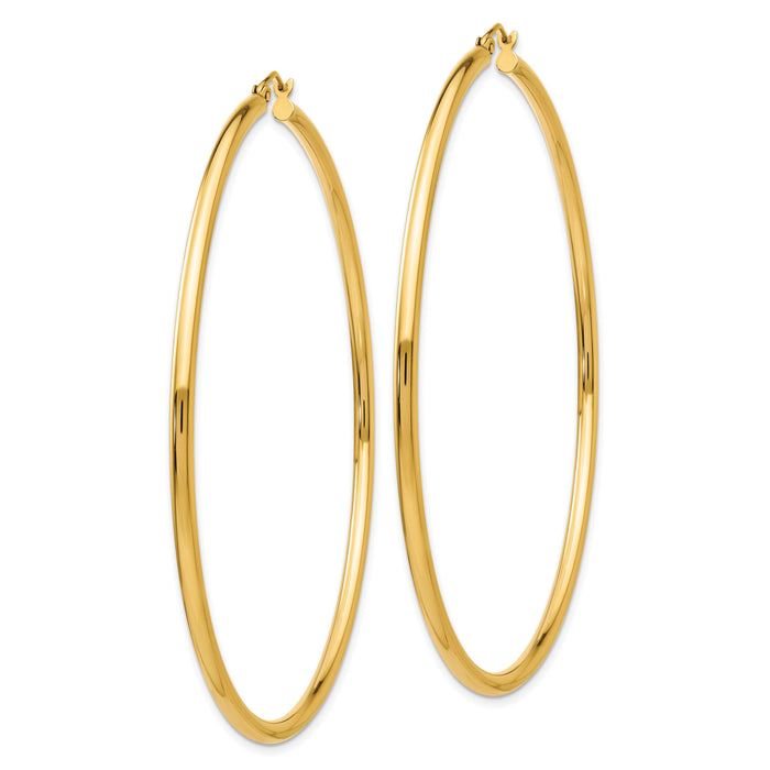 14k Polished 2.25x70mm Tube Hoop Earrings-TF551