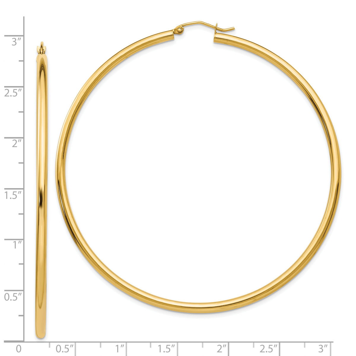 14k Polished 2.25x70mm Tube Hoop Earrings-TF551