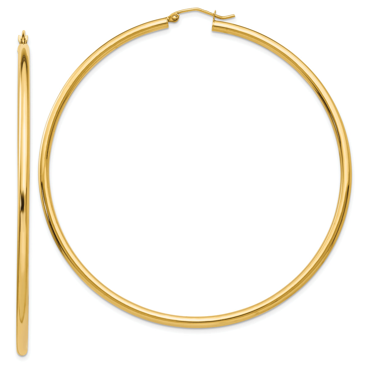 14k Polished 2.25x70mm Tube Hoop Earrings-TF551