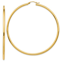 14k Polished 2.25x70mm Tube Hoop Earrings-TF551