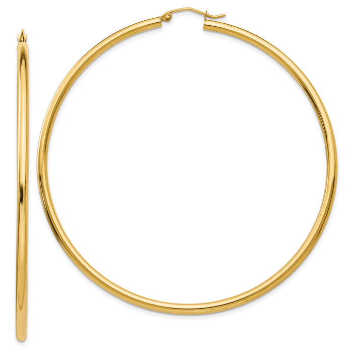 14k Polished 2.25x70mm Tube Hoop Earrings-TF551