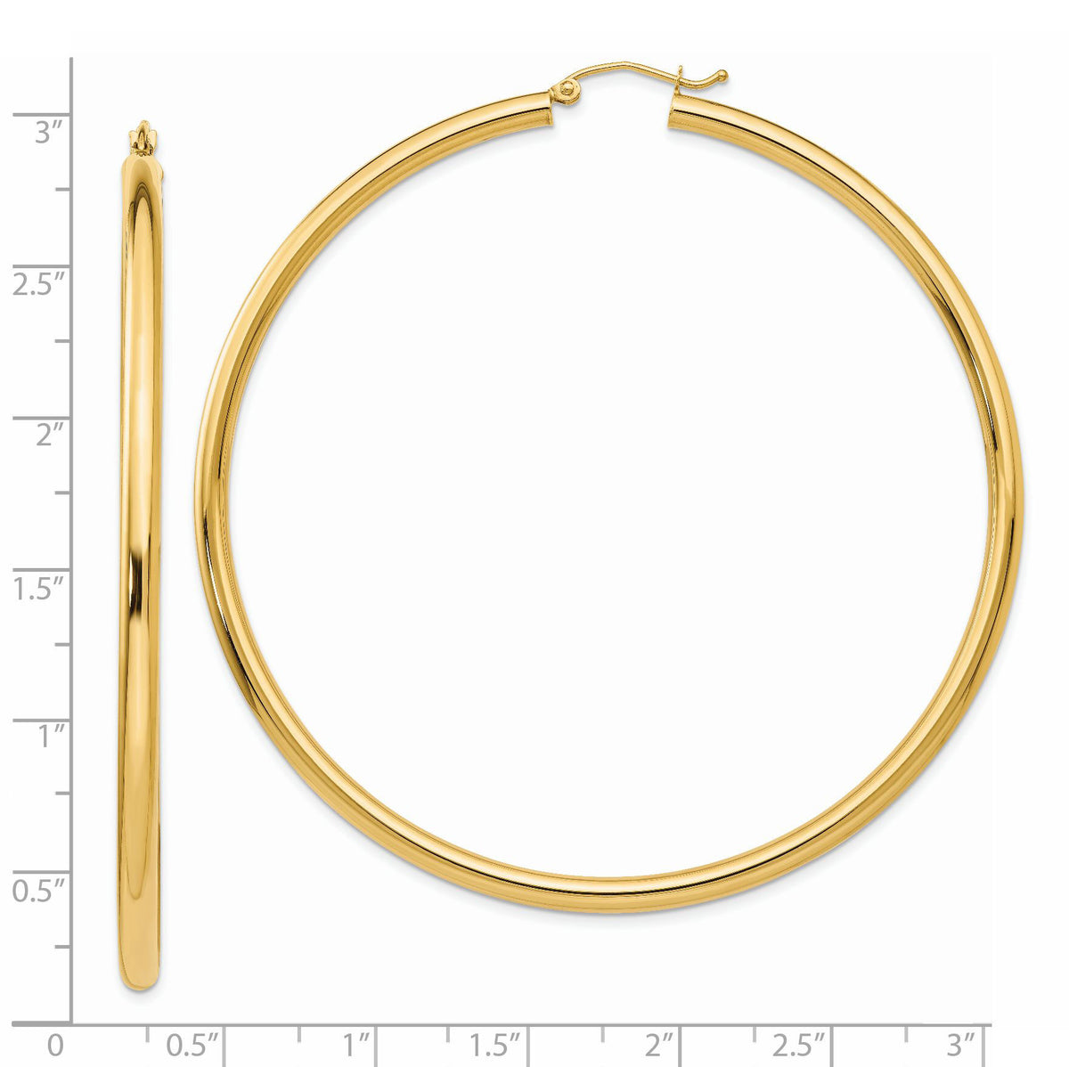14k Polished 3x70mm Tube Hoop Earrings-TF552