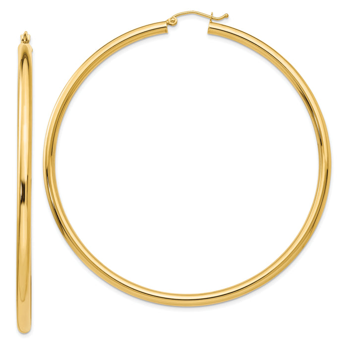 14k Polished 3x70mm Tube Hoop Earrings-TF552