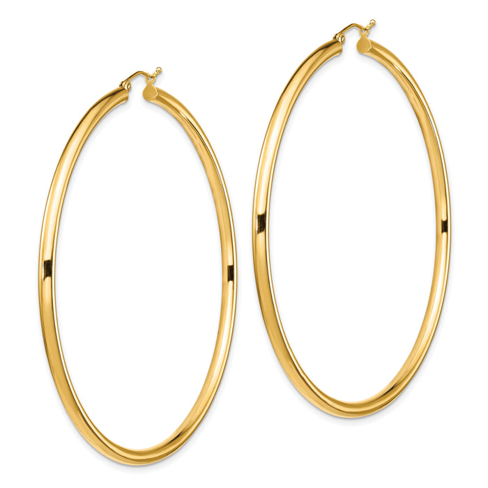14k Polished 3x70mm Lightweight Tube Hoop Earrings-TF552L
