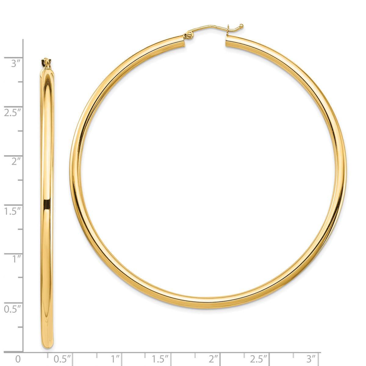 14k Polished 3x70mm Lightweight Tube Hoop Earrings-TF552L