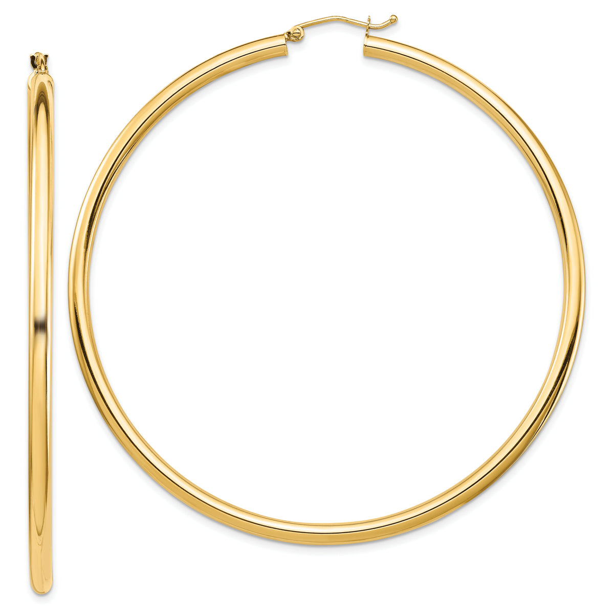 14k Polished 3x70mm Lightweight Tube Hoop Earrings-TF552L