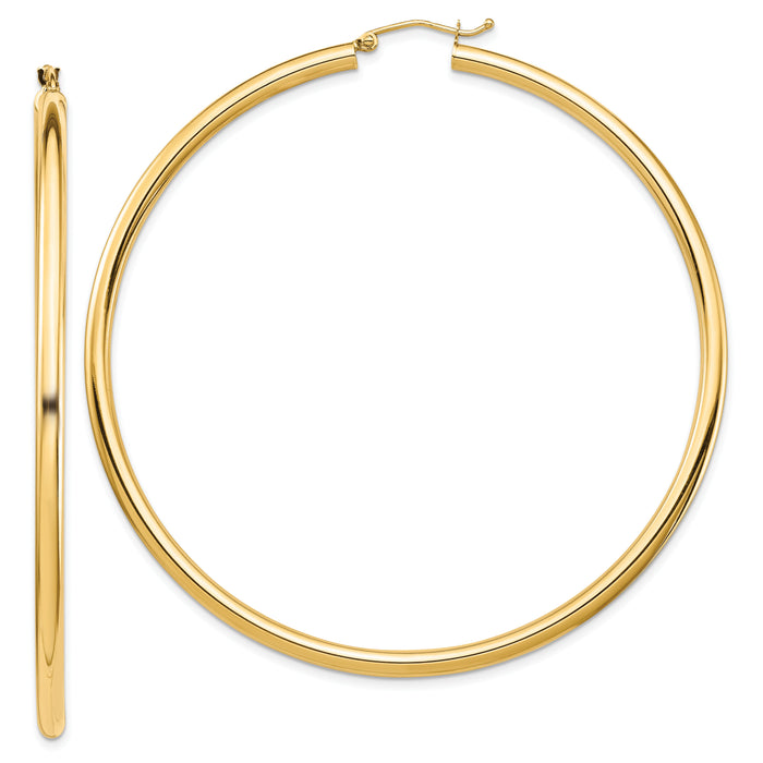 14k Polished 3x70mm Lightweight Tube Hoop Earrings-TF552L