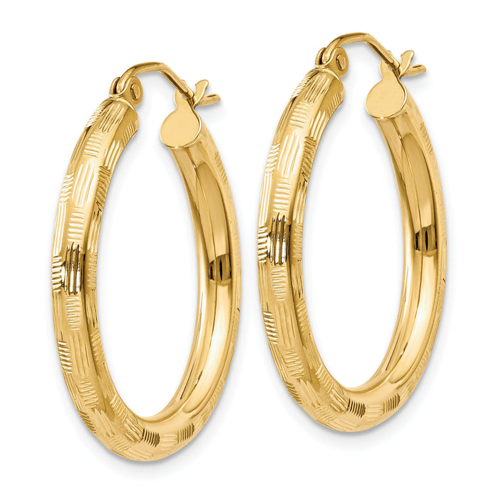 14k Diamond-cut Hoop Earrings-TF554