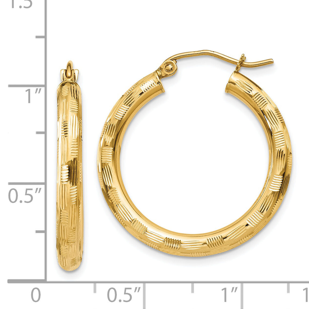 14k Diamond-cut Hoop Earrings-TF554
