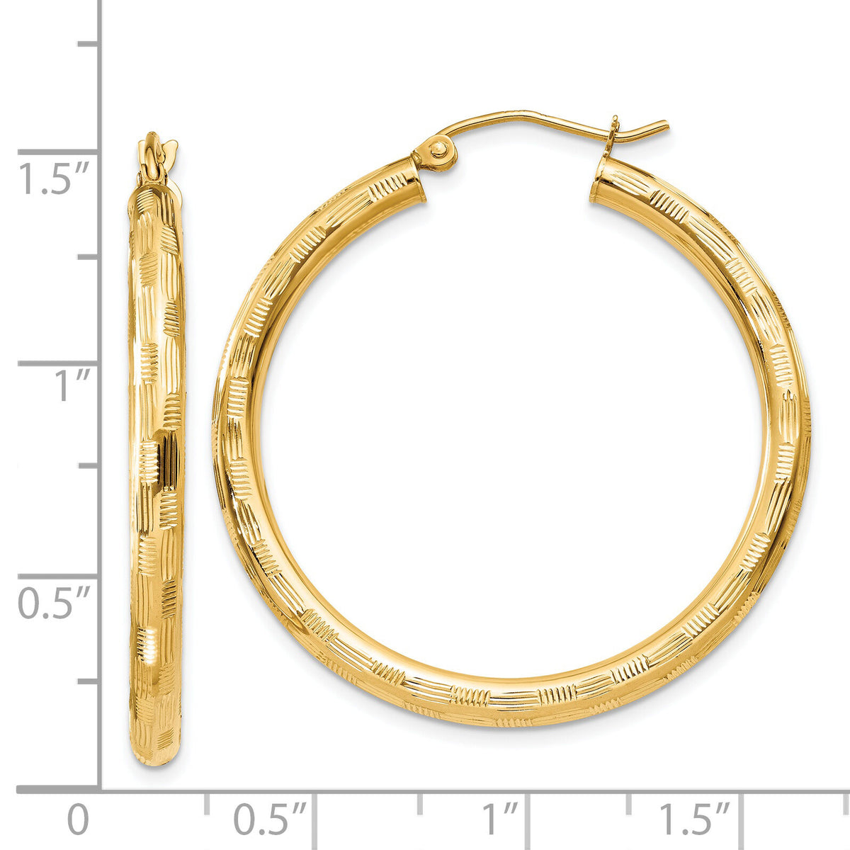 14k Diamond-cut Hoop Earrings-TF557
