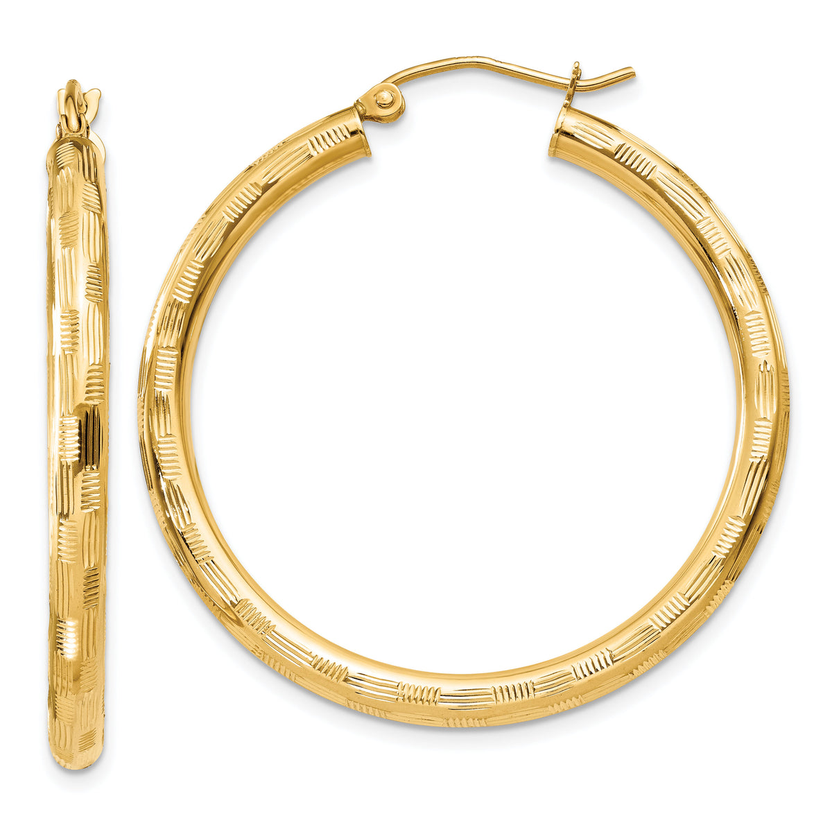 14k Diamond-cut Hoop Earrings-TF557