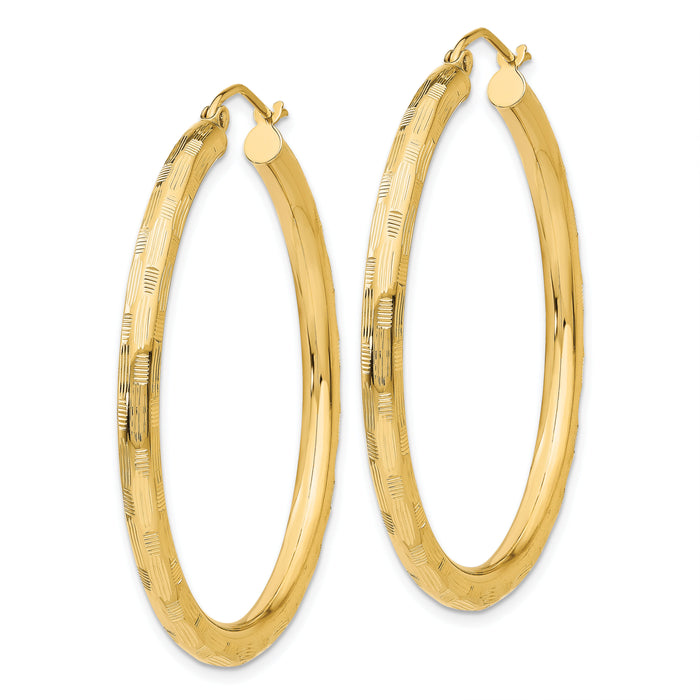 14k Diamond-cut Hoop Earrings-TF558