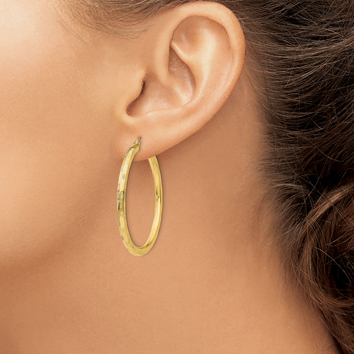 14k Diamond-cut Hoop Earrings-TF558